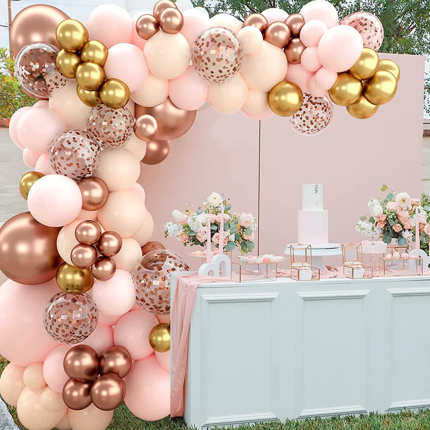 Arche de ballon rose et or anniversaire