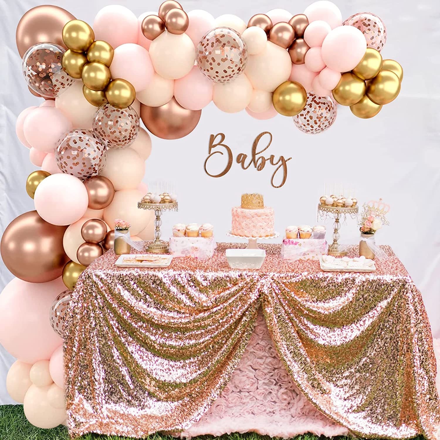 Arche de ballon rose et or baby shower