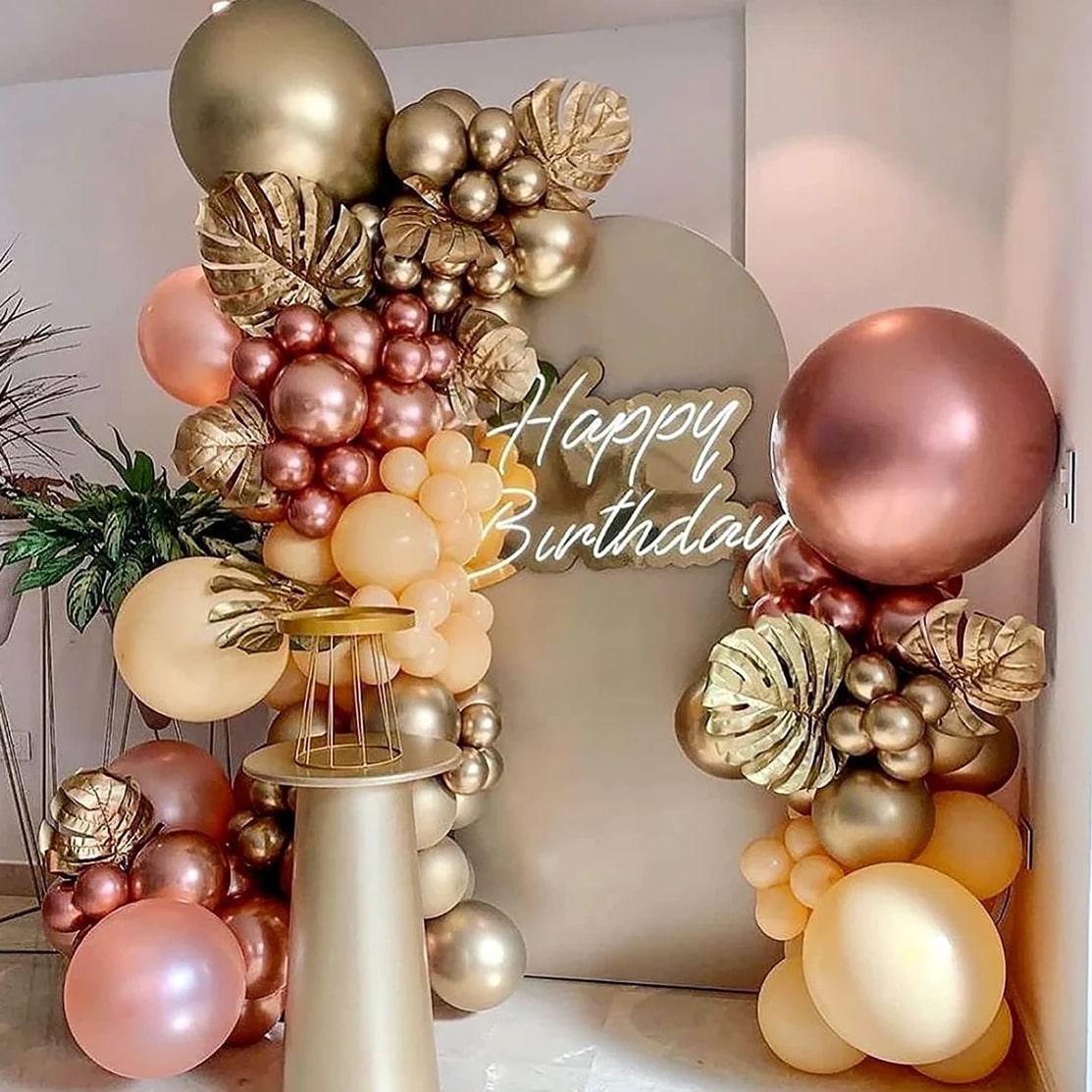 Arche de ballon rose or