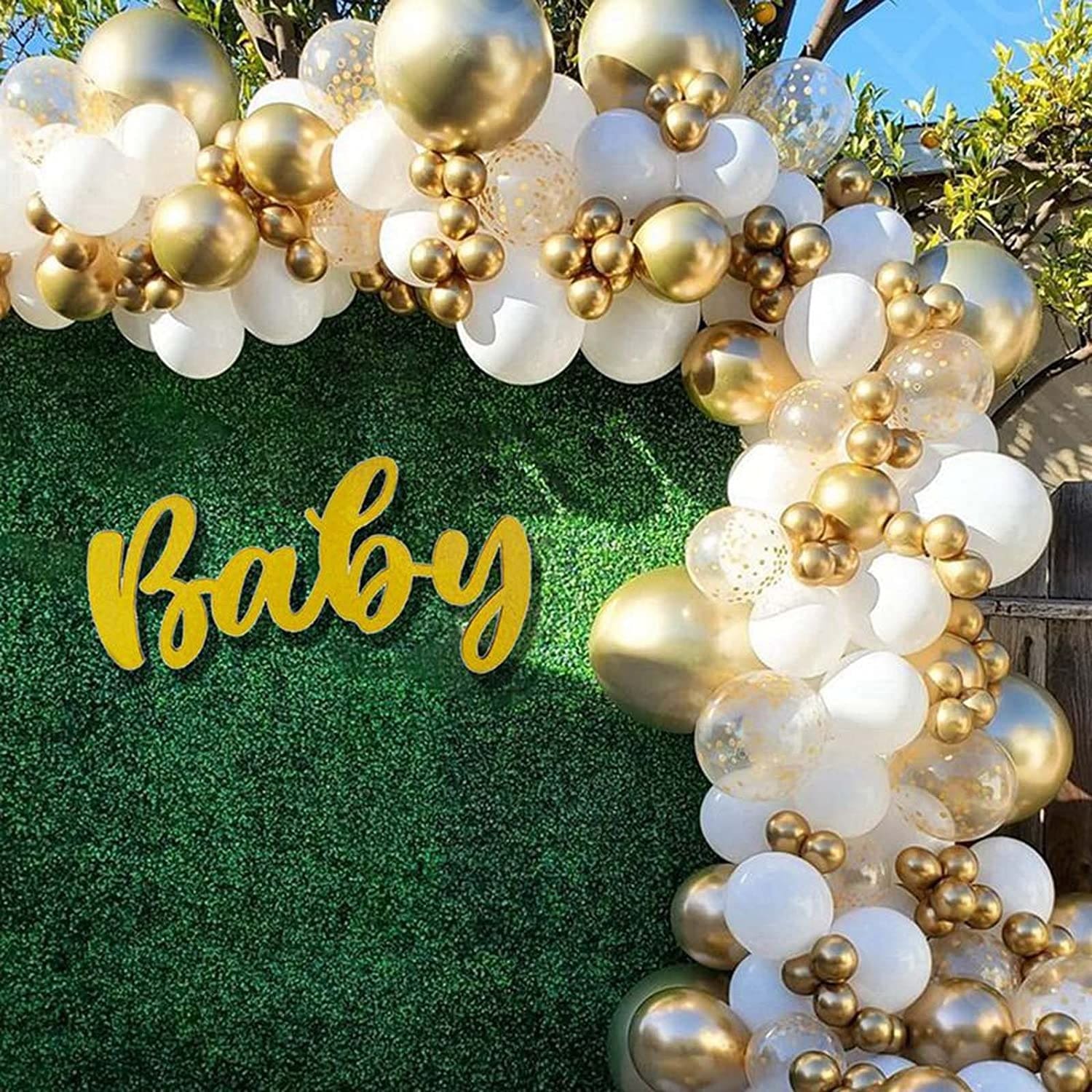 Arche ballon blanc et or baby shower