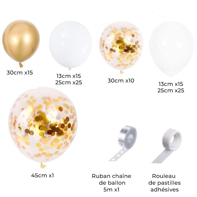 Arche ballon blanc et or paillette