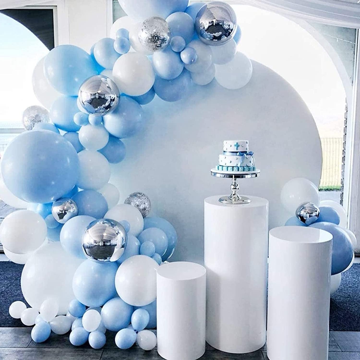 Kit arche de ballon bleu blanc argent