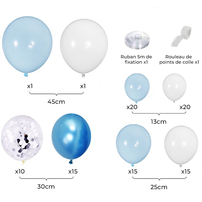 Kit arche de ballon bleu et blanc