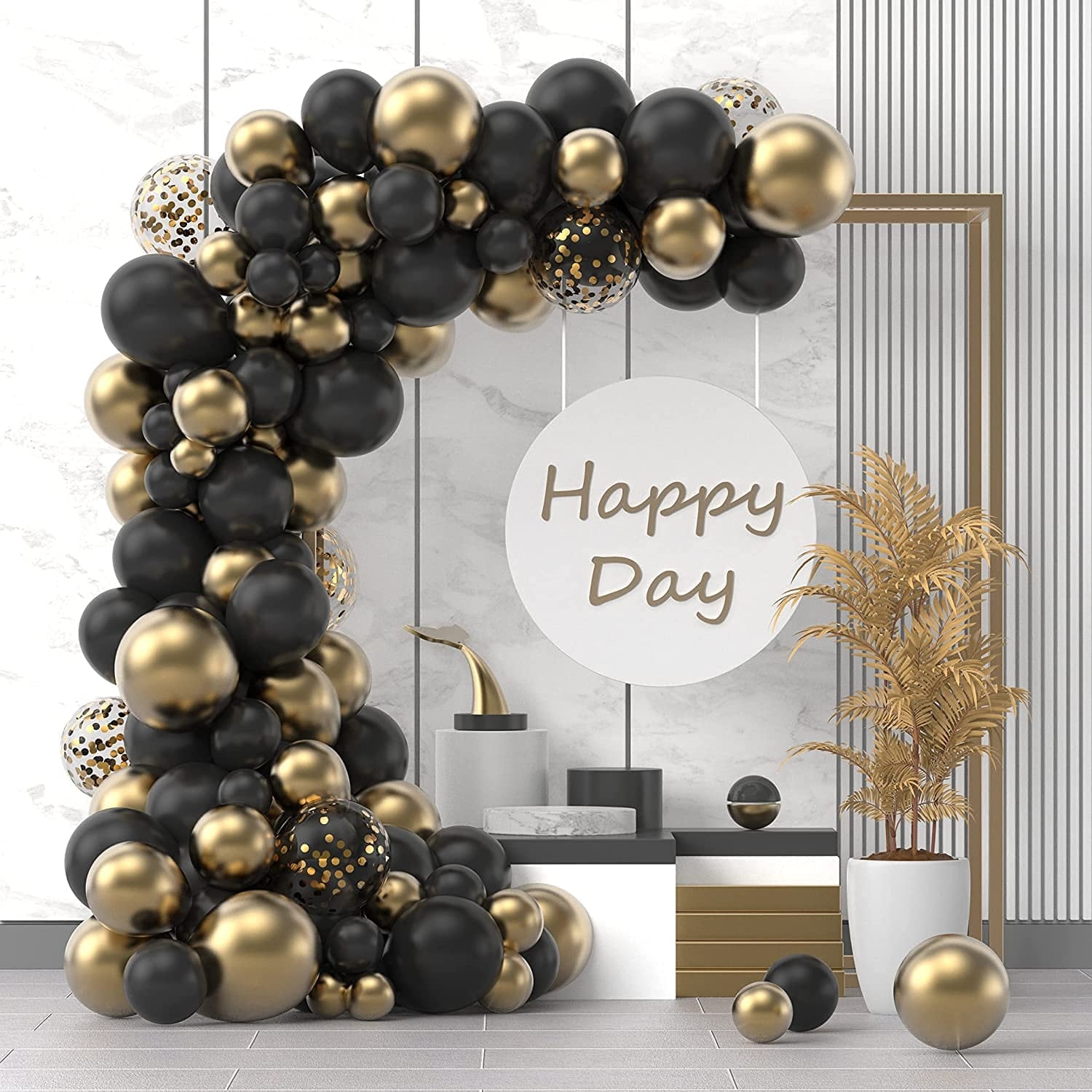 Arche de ballon noir et gold