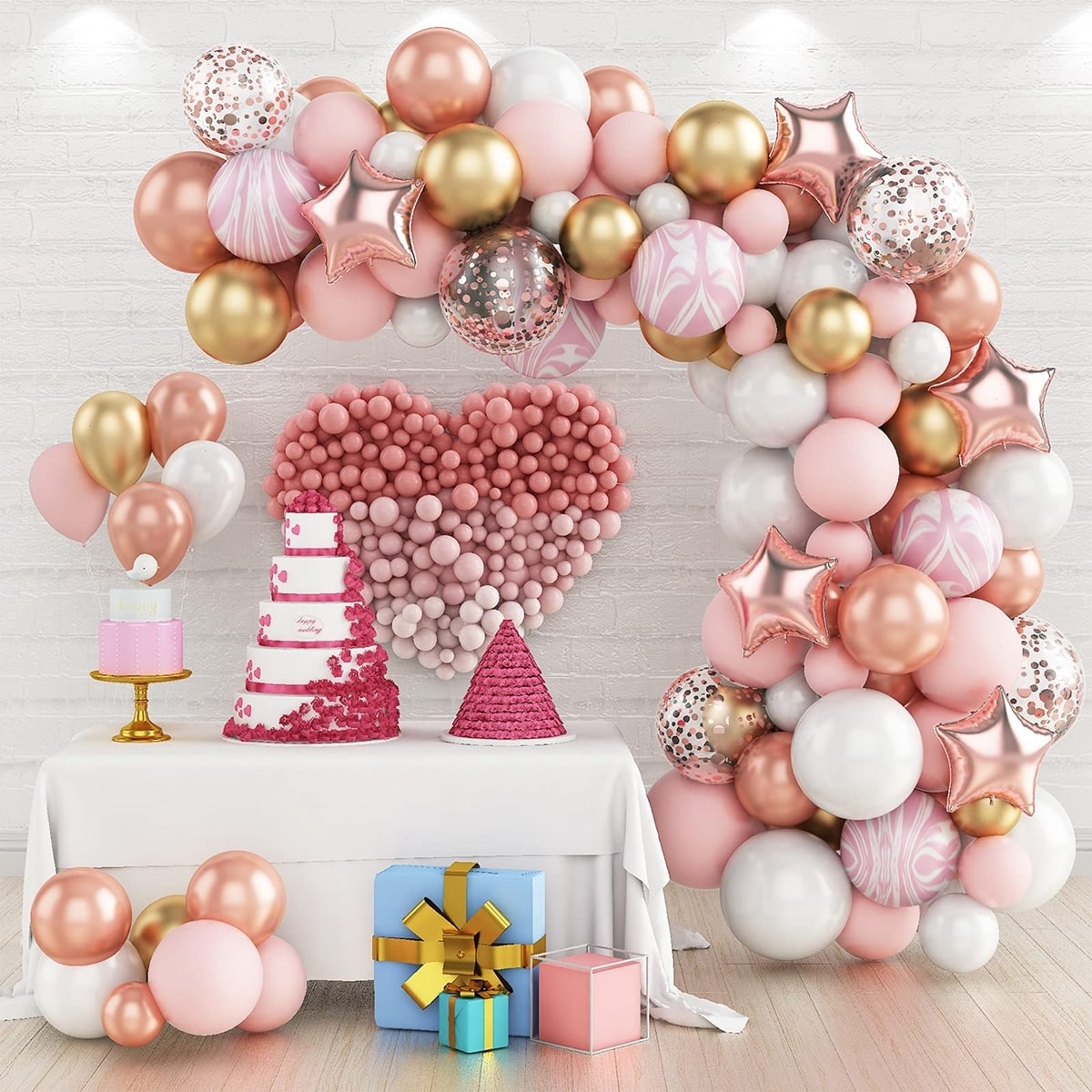 Arche de ballon rose gold et blanc