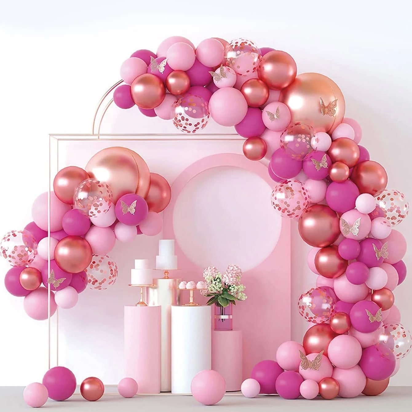 Arche de ballon rose gold et fushia