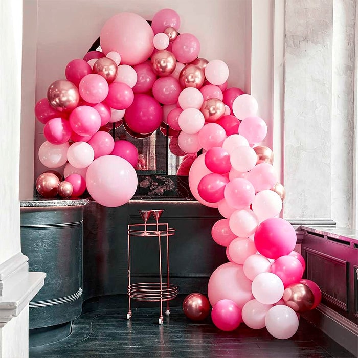 Arche de ballon rose gold et fushia baby shower