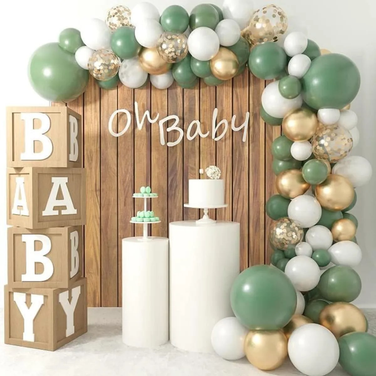 Arche de ballon vert et or baby shower