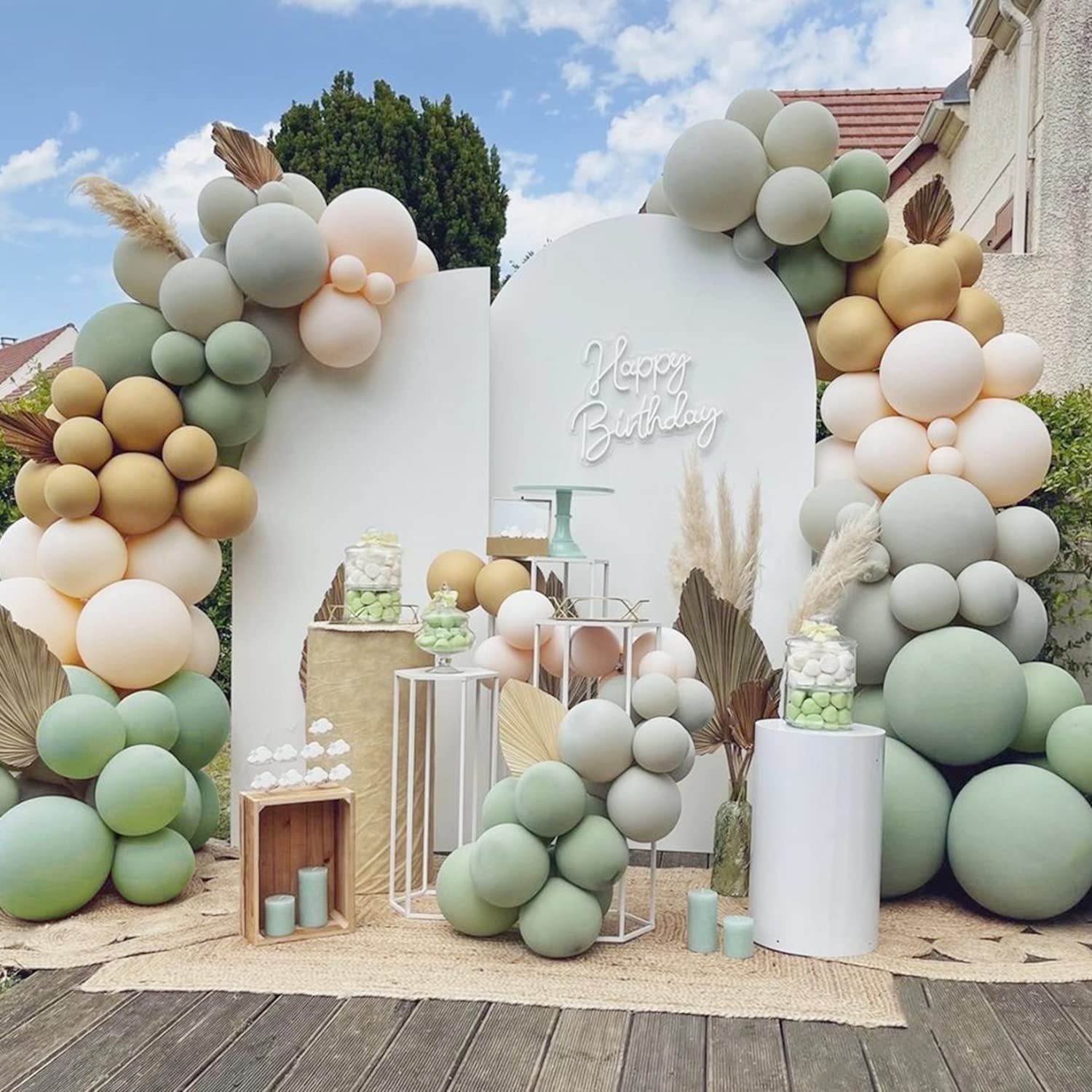 Arche de ballon vert sauge anniversaire