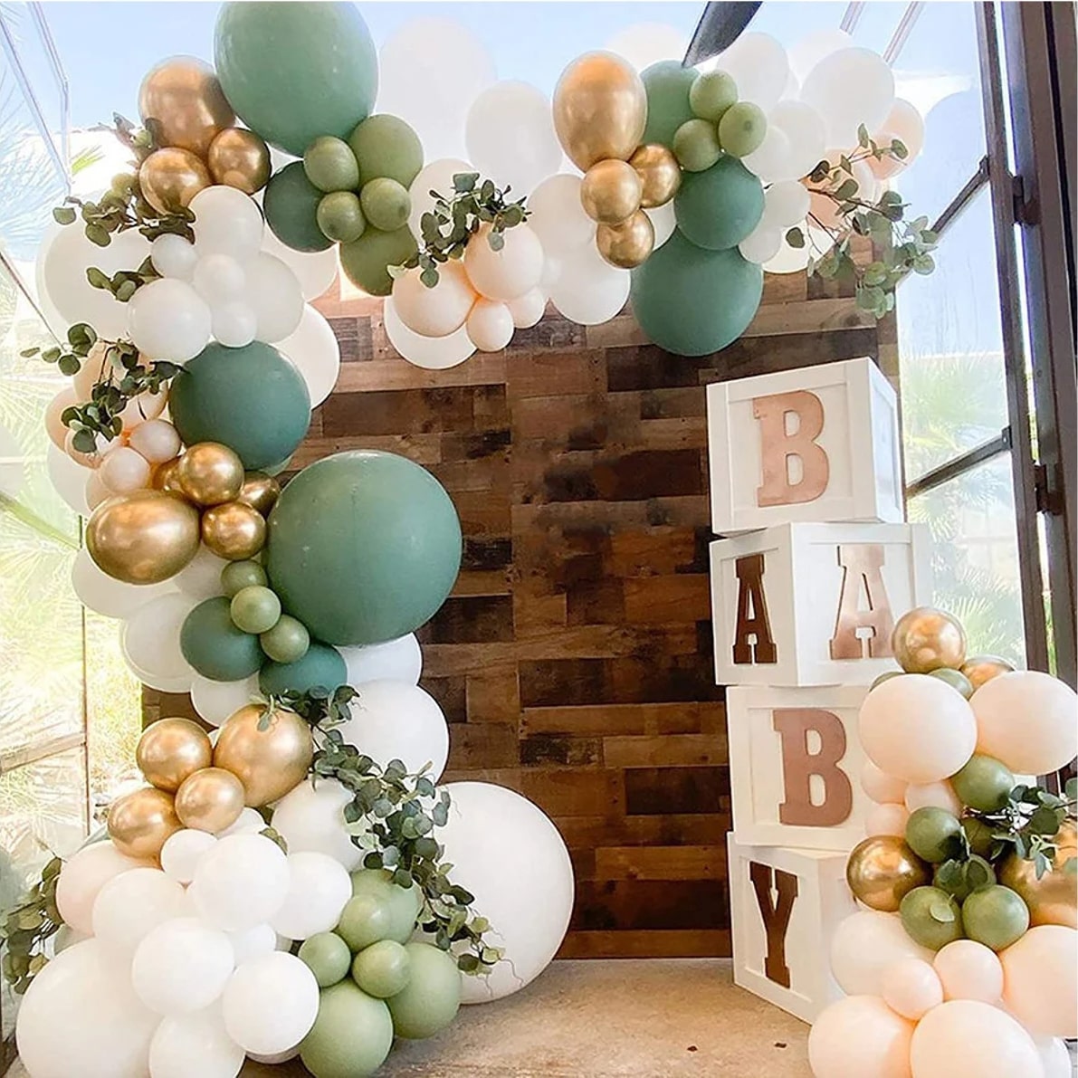 Arche de ballon vert sauge baby shower