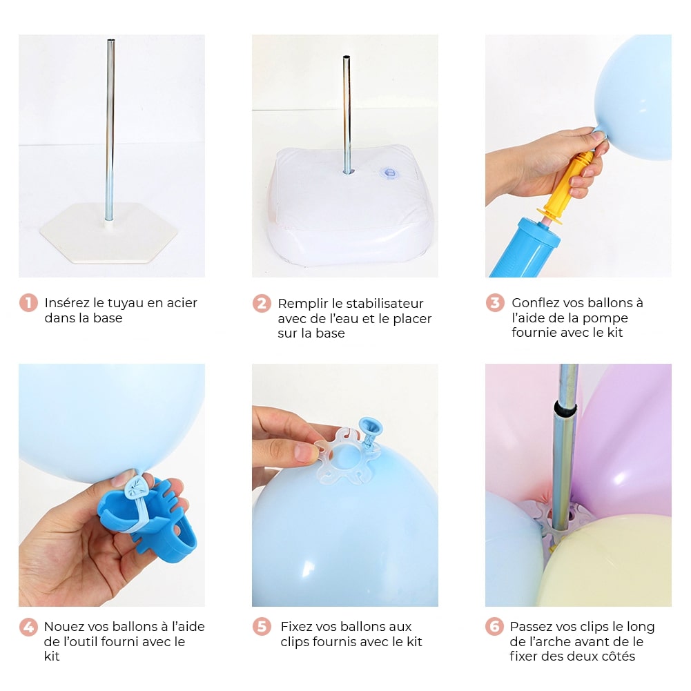 Kit arche de ballon avec support et accessoires