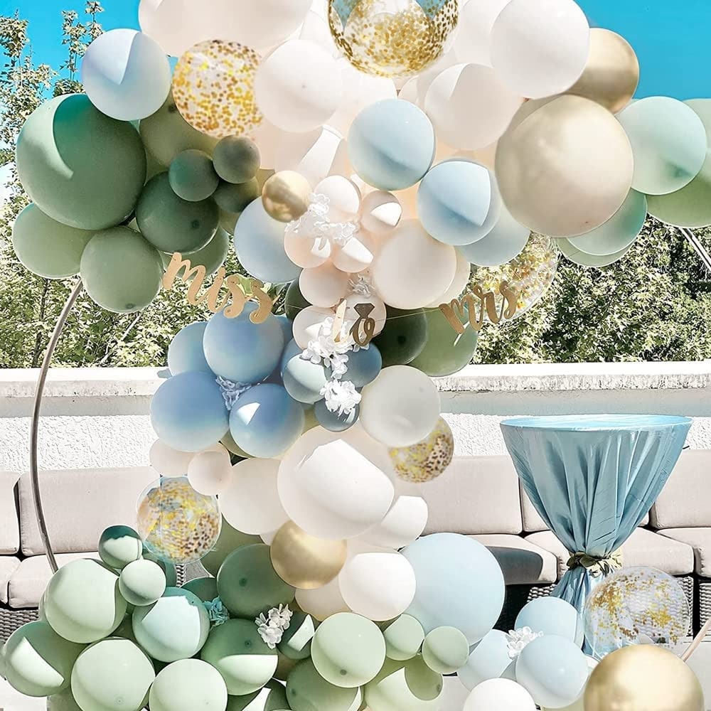 Kit arche à ballons Bleu & Vert Pastel (117 Ballons) – Happy Muz Deco