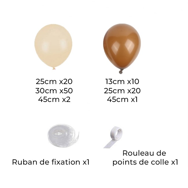 Arche de Ballons – Marron, beige et blanc (Lot de 122 ballons