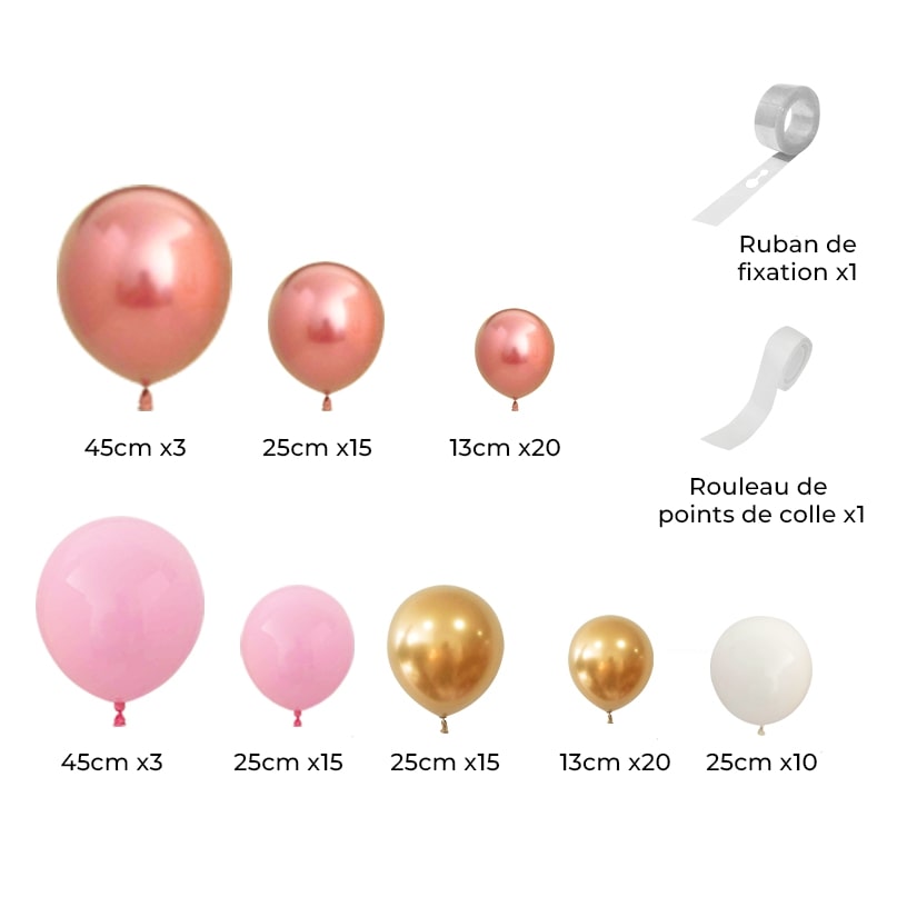 Kit arche de ballon rose et or