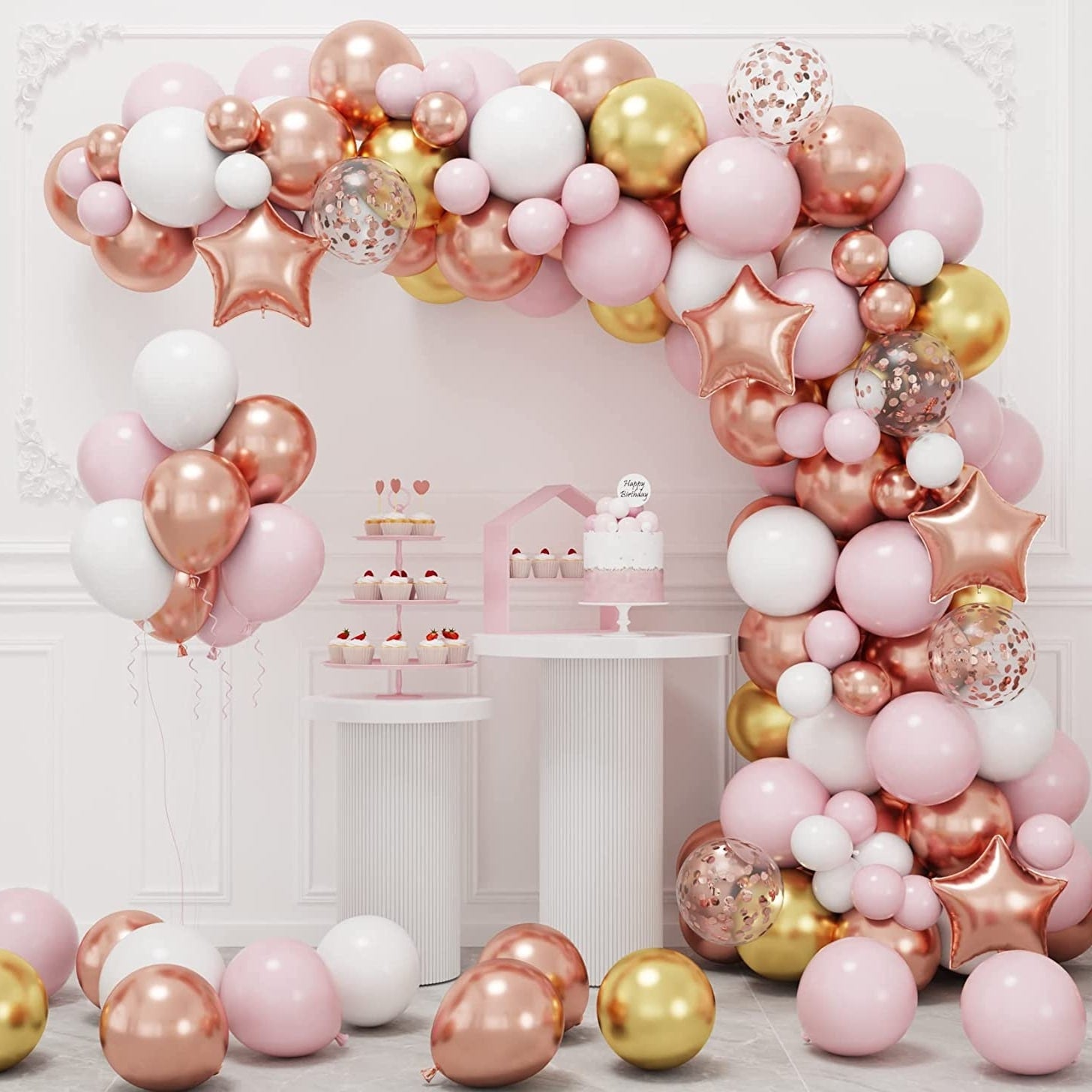 Arche de ballon rose gold blanc baby shower