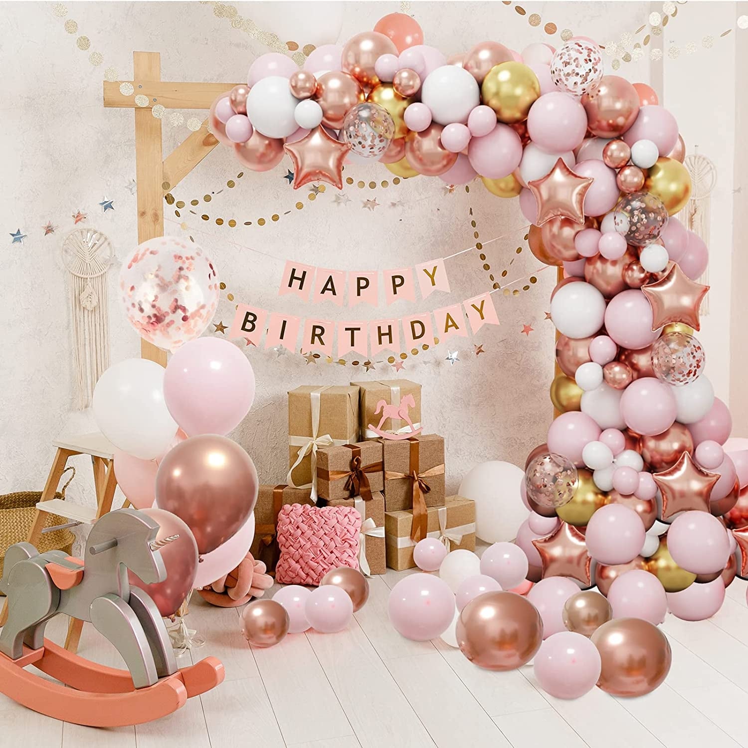 Arche de ballon rose gold blanc anniversaire