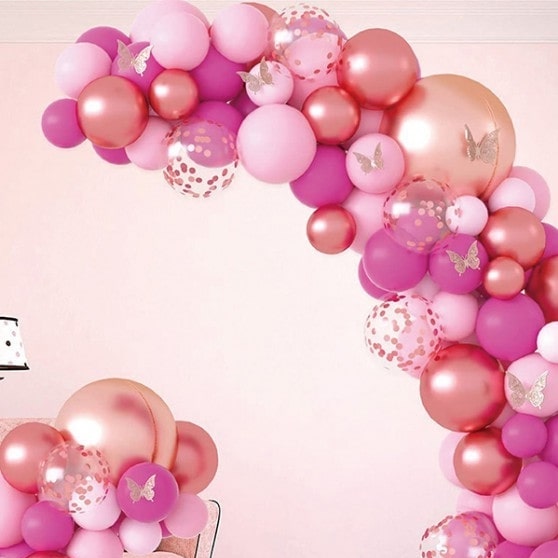 Arche de ballon rose gold et fushia anniversaire