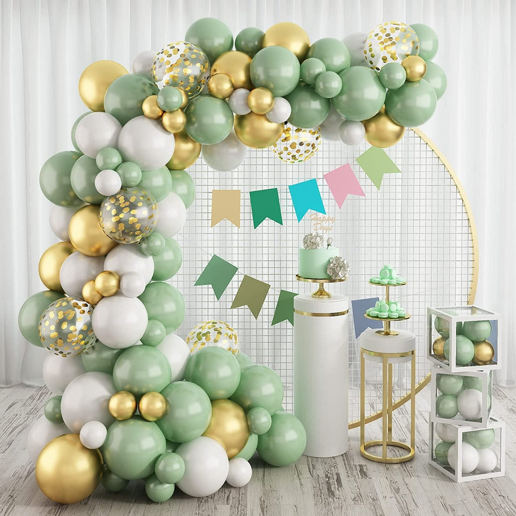 Arche de ballons vert, blanc et or en kit