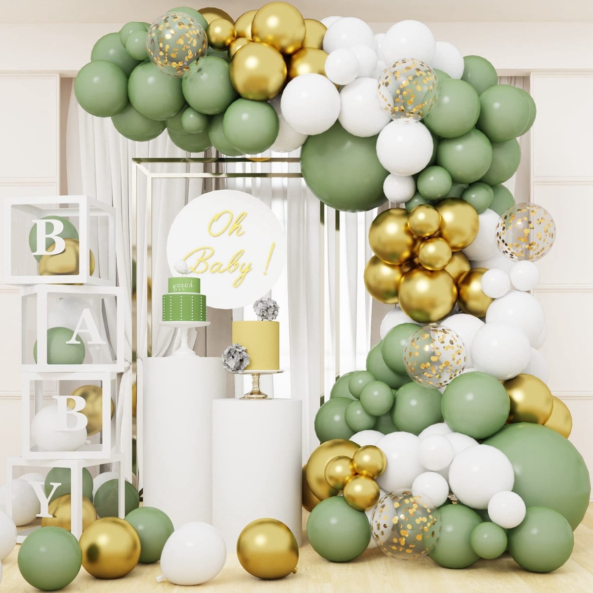 Arche de ballon vert et or anniversaire